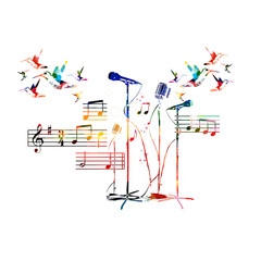 Colorful microphones with hummingbirds