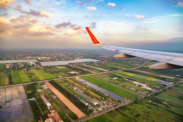 high angle view of pathum thani city of thailand on the air plan