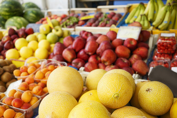 Fruit displayed at the street market.