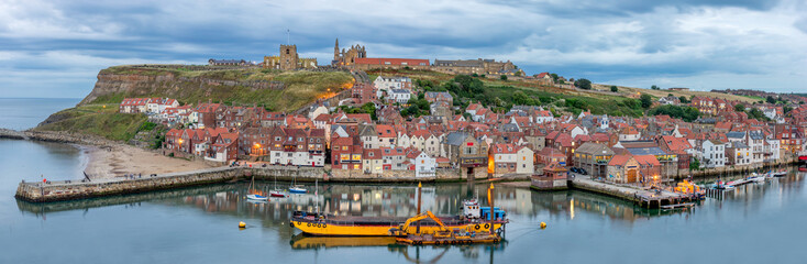 Whitby harbour on the north east coast of Yorkshire in England
