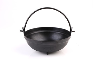 Black iron pot isolated on white background