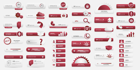 Big set red business buttons pack - obrazy, fototapety, plakaty