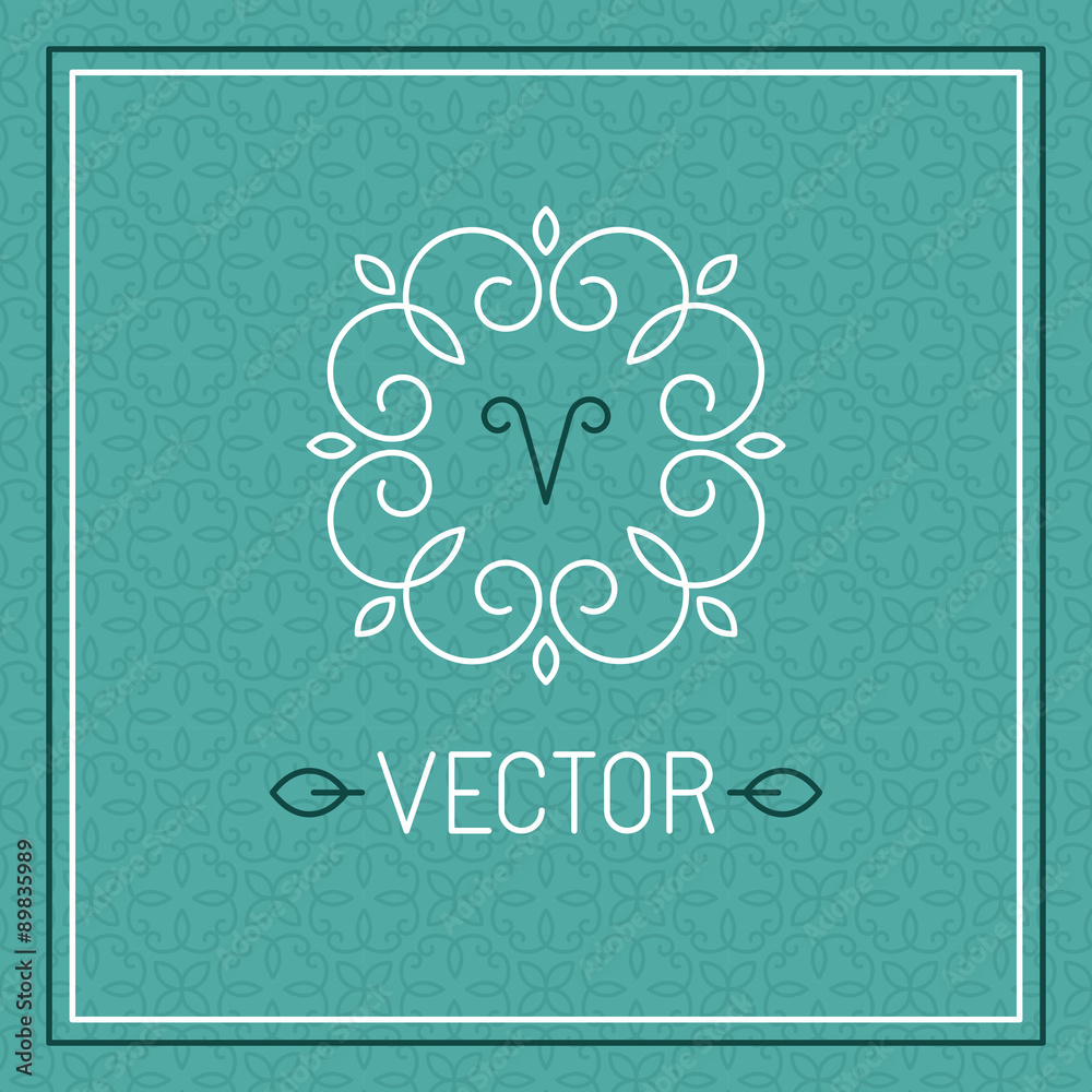 Poster vector floral frame in mono line style