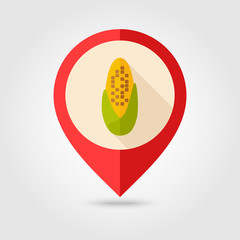 Corncob flat mapping pin icon with long shadow