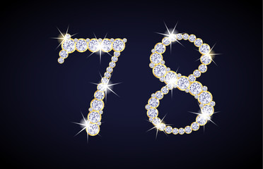 Number 7 and 8 composed from diamonds with golden frame. Complete alphanumeric set.