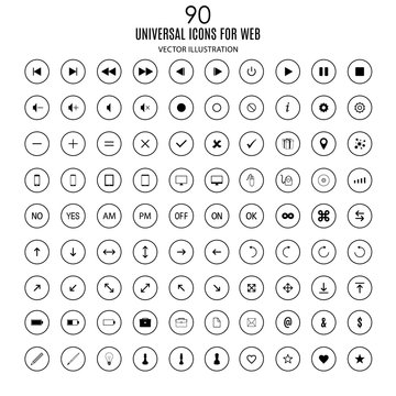 set of universal icons for the Internet and mobile media devices on the white background. stock vector illustration eps10