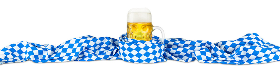 Oktoberfest beer mug with bavarian flag isolated on white background