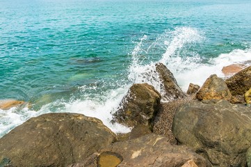 Waves crushing on a rocky beach