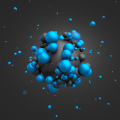 Abstract 3D Rendering of Flying Spheres.