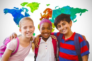 Composite image of little school kids in school corridor