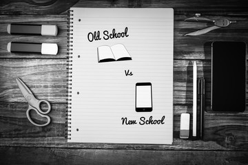 Composite image of old school vs new school 