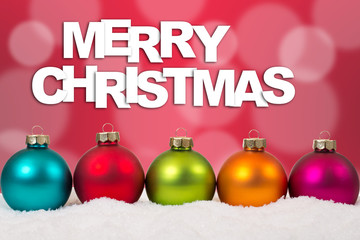 Colorful Merry Christmas card balls in a row decoration