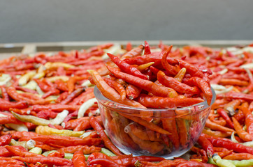 chili in cup on chili background