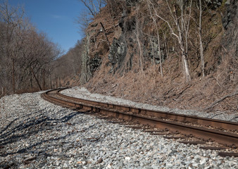 Railroad tracks appearing to go on forever.