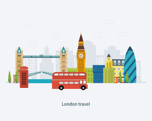 London, United Kingdom flat icons design travel concept. London