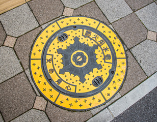 Japanese manhole cover with beautiful texture