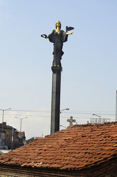 Sofia, Bulgaria: Monument of Sveta Sofia (statue of saint Sophia) designed by Georgi Chapkanov and errected 2000 on Serdika square, the centre of the city