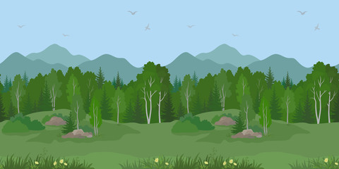 Seamless Mountain Landscape with Trees