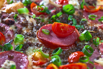 closeup of fresh baked pizza