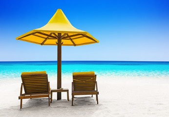 Beach chairs with umbrella