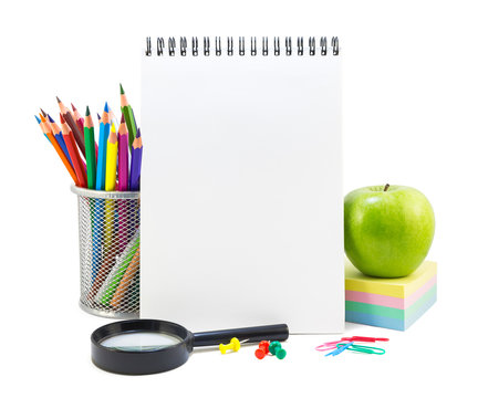 School stationery on a white