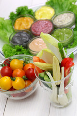 raw vegetables with  assorted mayonnaise sauce
