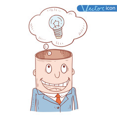  businessman with light bulb having an idea, vector illustration.