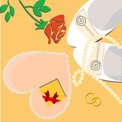 Illustration dedicated to the theme of the wedding, with shoes and beads.