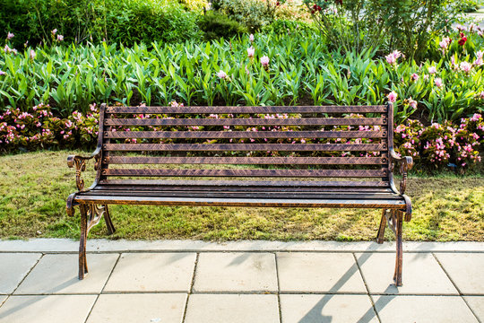 bench and flower in the royal floral chiangmai Thailand