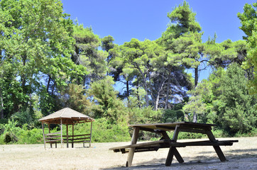 Gazebo blue sky bench