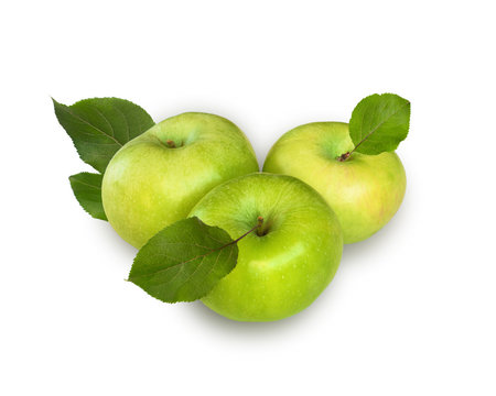 Three apples with leafs on the white background
