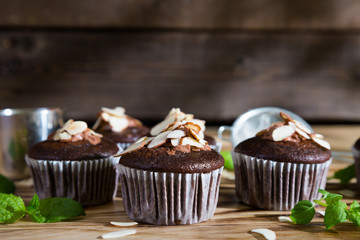 Chocolate cupcakes with almonds