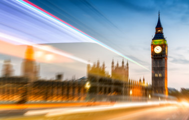 Fototapeta na wymiar Blurred image of Westminster Bridge and Big Ben at night