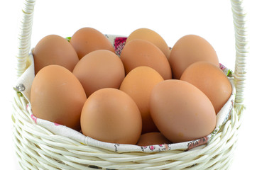 Eggs in a white basket.