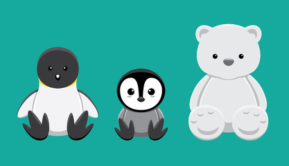 Penguin Polar Bear Doll Set Cartoon Vector Illustration