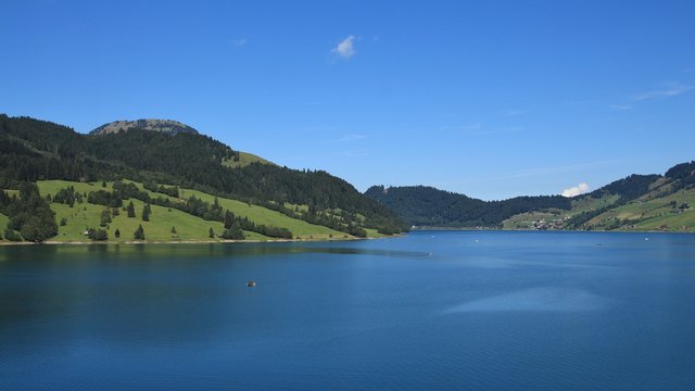 Blue lake Waegital and green hills