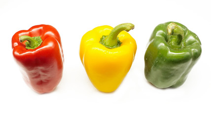 Spicy chili Red,Yellow and Green (capsicum chinense) isolated on white background.
