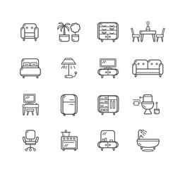 Flat Line Icons Furniture. Vector