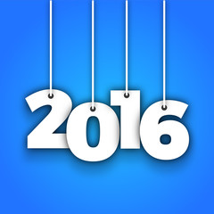 Obraz na płótnie Canvas Happy new year 2016 paper text Design in blue background