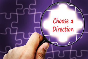 choose a direction word. Magnifier and puzzles.