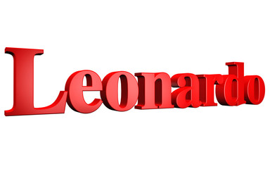 3D Leonardo text on white background