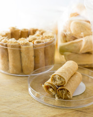Tong Muan,rolled wafer, a traditional dessert in Thailand