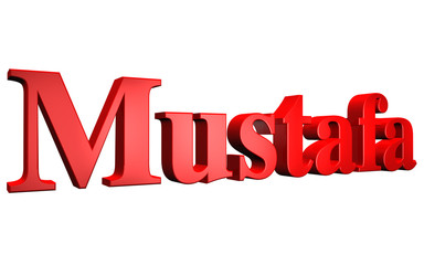 3D Mustafa text on white background