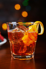 glass of delicious alcoholic cocktails or lemonade with ice