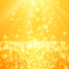 Lights on yellow background bokeh effect.