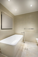Fototapeta na wymiar A modern tub in a minimalistic bathroom