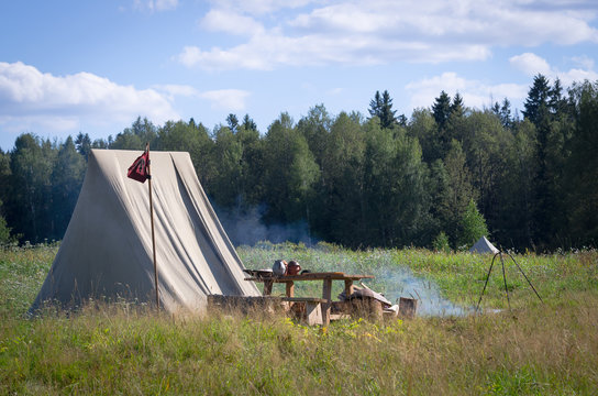 Medieval Camp With Campfire Place