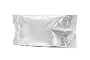 blank packaging foil snack pouch isolated on white background