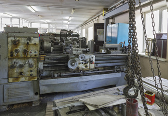 Old Industrial equipment. Turning lathes.