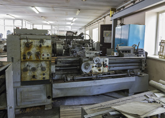 Old Industrial equipment. Turning lathes.
